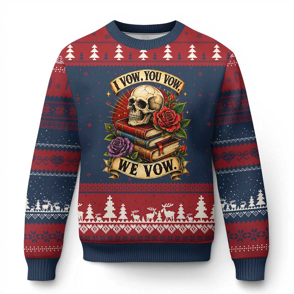 Vintage Skull Roses Gothic Dark Academia Aesthetic Ugly Christmas Sweater I Vow You Vow We Vow Fantasy Fiction Bookish Gift