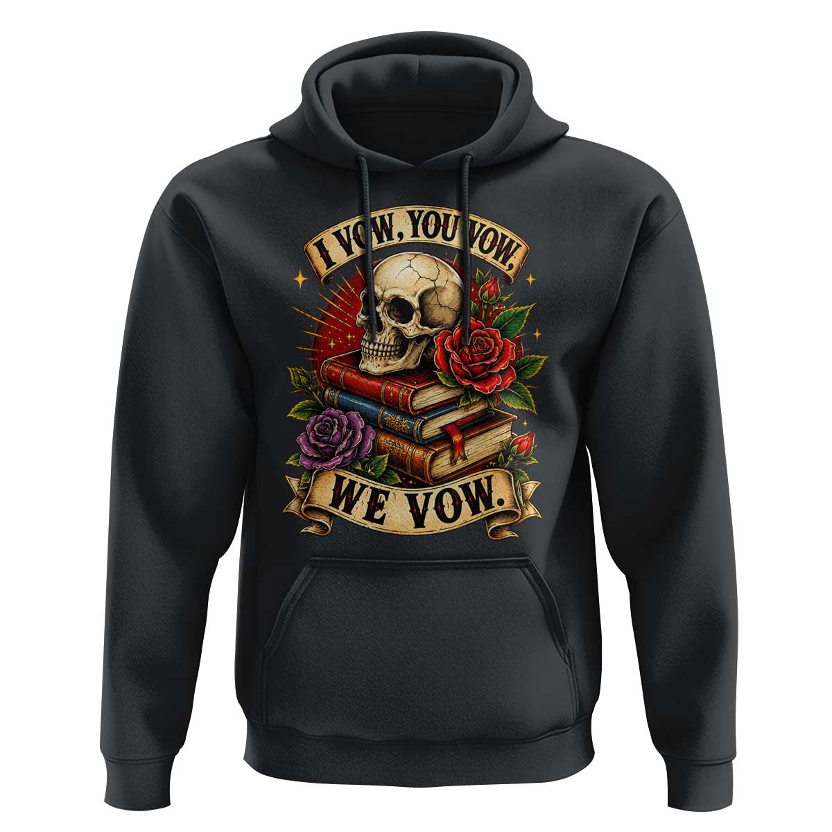 Vintage Skull Roses Gothic Dark Academia Aesthetic Hoodie I Vow You Vow We Vow Fantasy Fiction Bookish Gift
