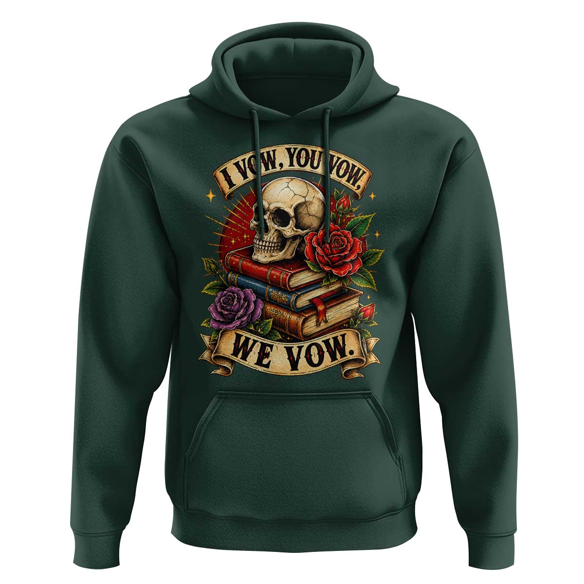 Vintage Skull Roses Gothic Dark Academia Aesthetic Hoodie I Vow You Vow We Vow Fantasy Fiction Bookish Gift