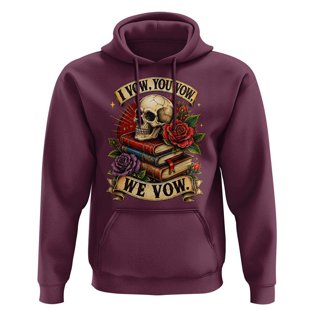 Vintage Skull Roses Gothic Dark Academia Aesthetic Hoodie I Vow You Vow We Vow Fantasy Fiction Bookish Gift