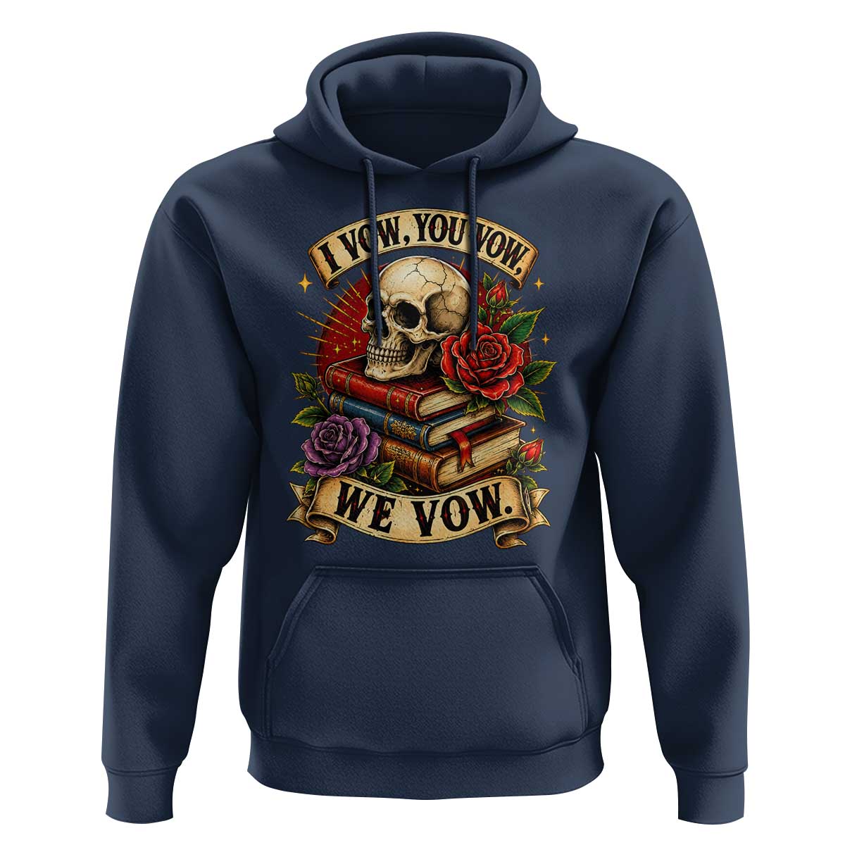 Vintage Skull Roses Gothic Dark Academia Aesthetic Hoodie I Vow You Vow We Vow Fantasy Fiction Bookish Gift