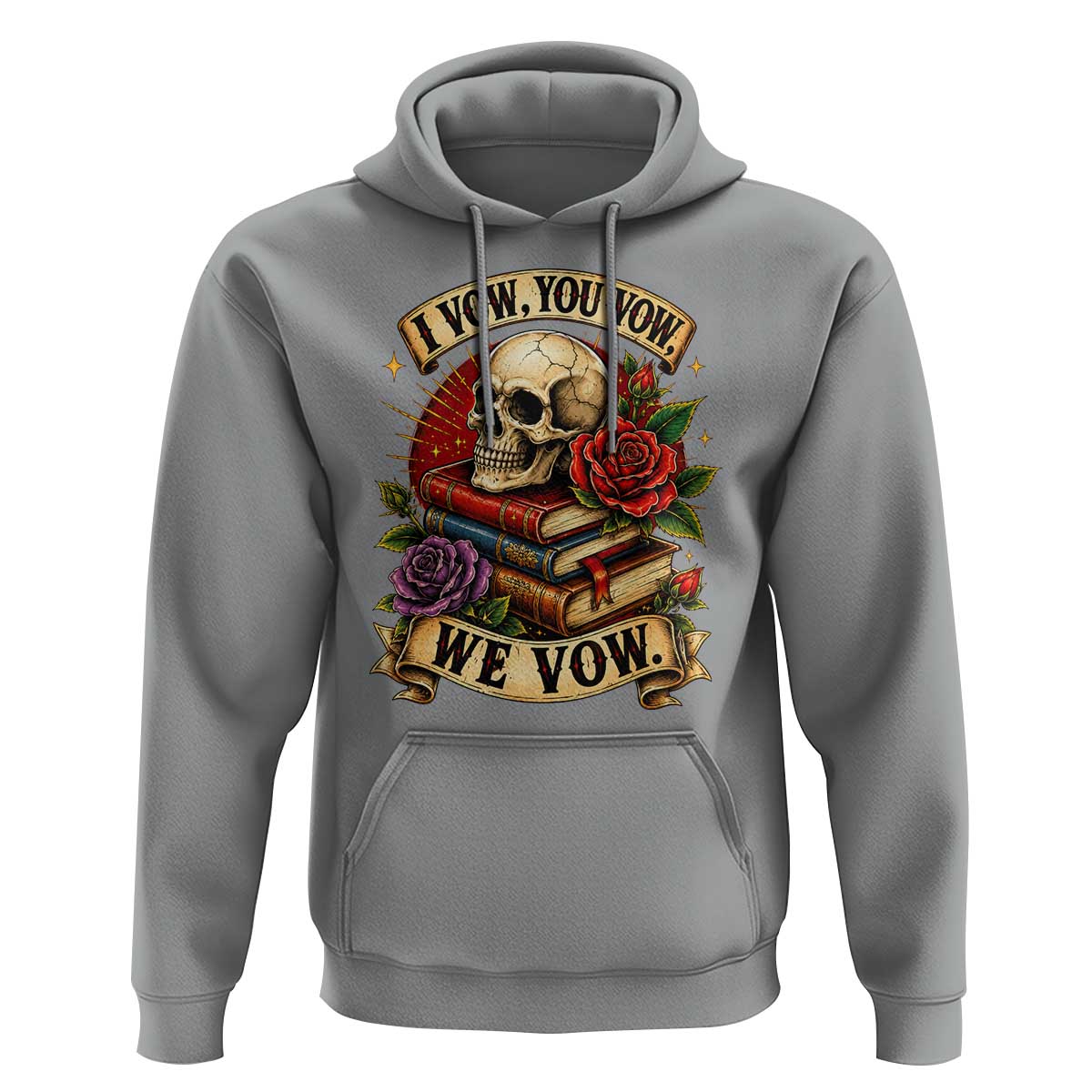 Vintage Skull Roses Gothic Dark Academia Aesthetic Hoodie I Vow You Vow We Vow Fantasy Fiction Bookish Gift