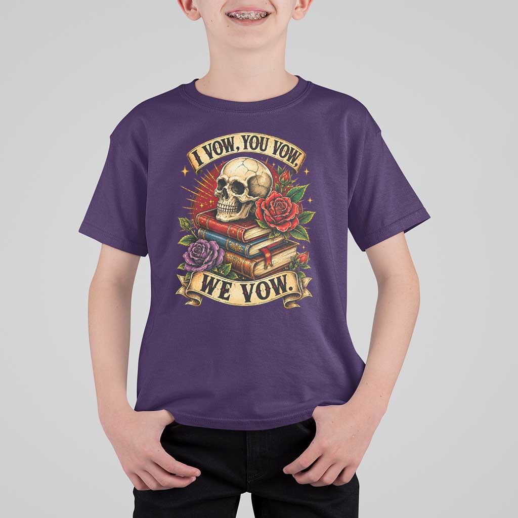 Vintage Skull Roses Gothic Dark Academia Aesthetic T Shirt For Kid I Vow You Vow We Vow Fantasy Fiction Bookish Gift