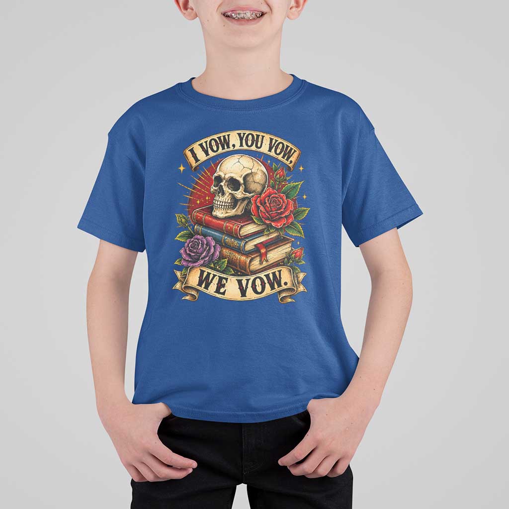 Vintage Skull Roses Gothic Dark Academia Aesthetic T Shirt For Kid I Vow You Vow We Vow Fantasy Fiction Bookish Gift