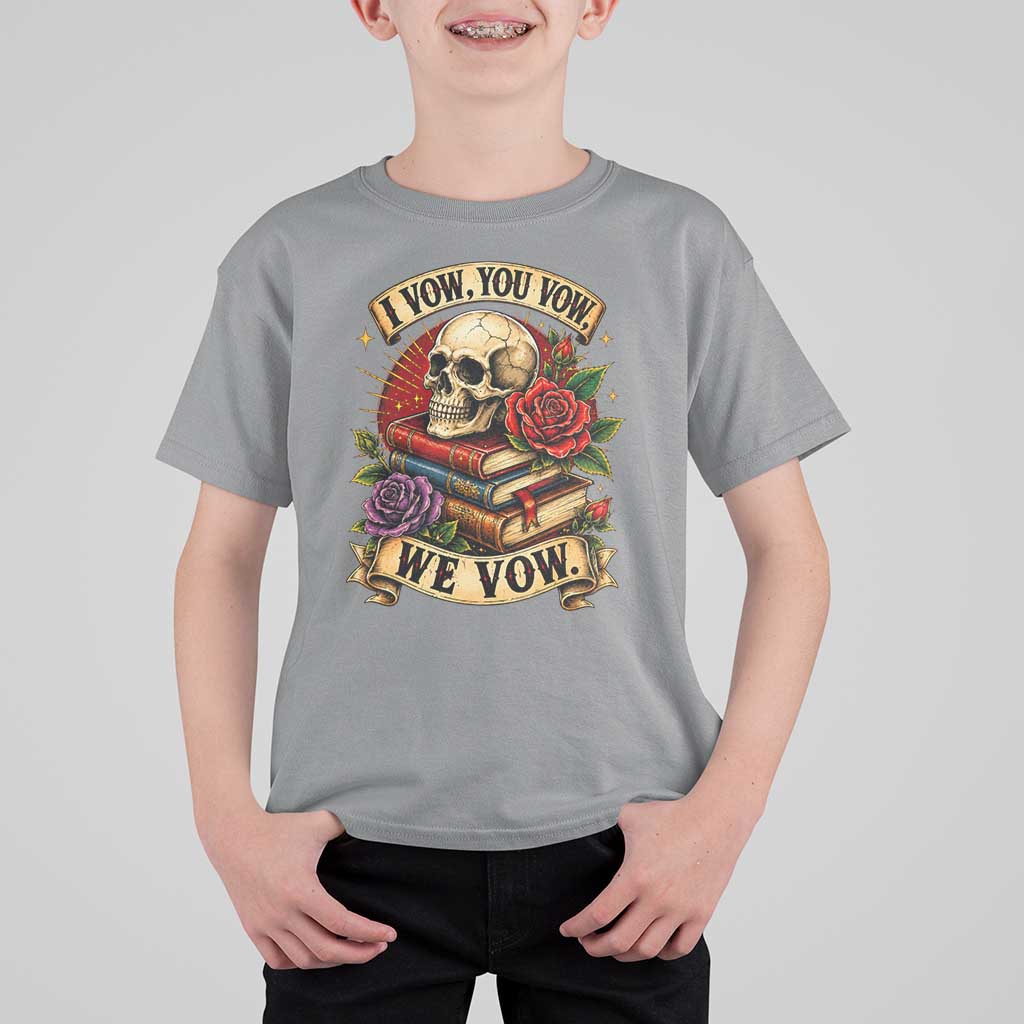 Vintage Skull Roses Gothic Dark Academia Aesthetic T Shirt For Kid I Vow You Vow We Vow Fantasy Fiction Bookish Gift