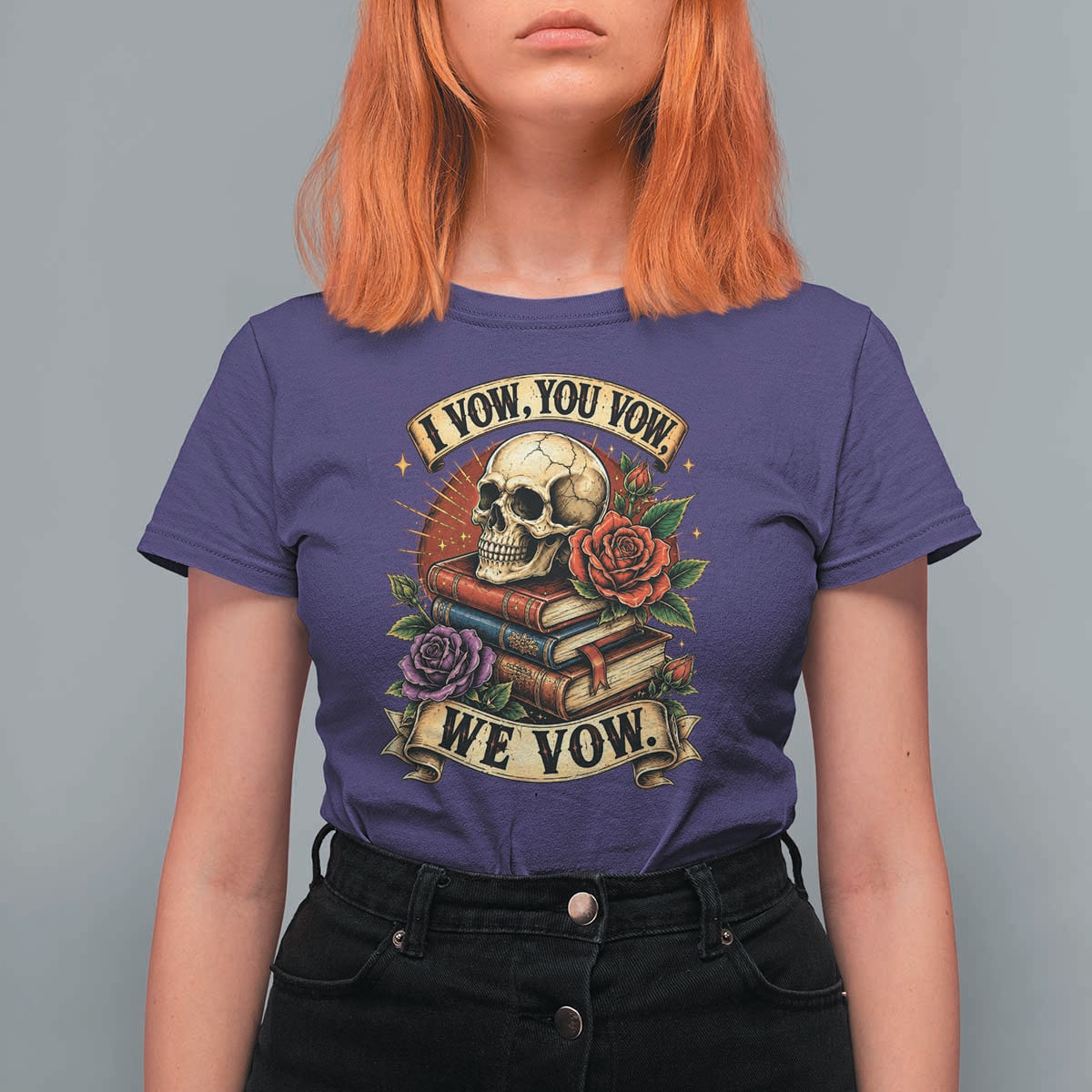 Vintage Skull Roses Gothic Dark Academia Aesthetic T Shirt For Women I Vow You Vow We Vow Fantasy Fiction Bookish Gift