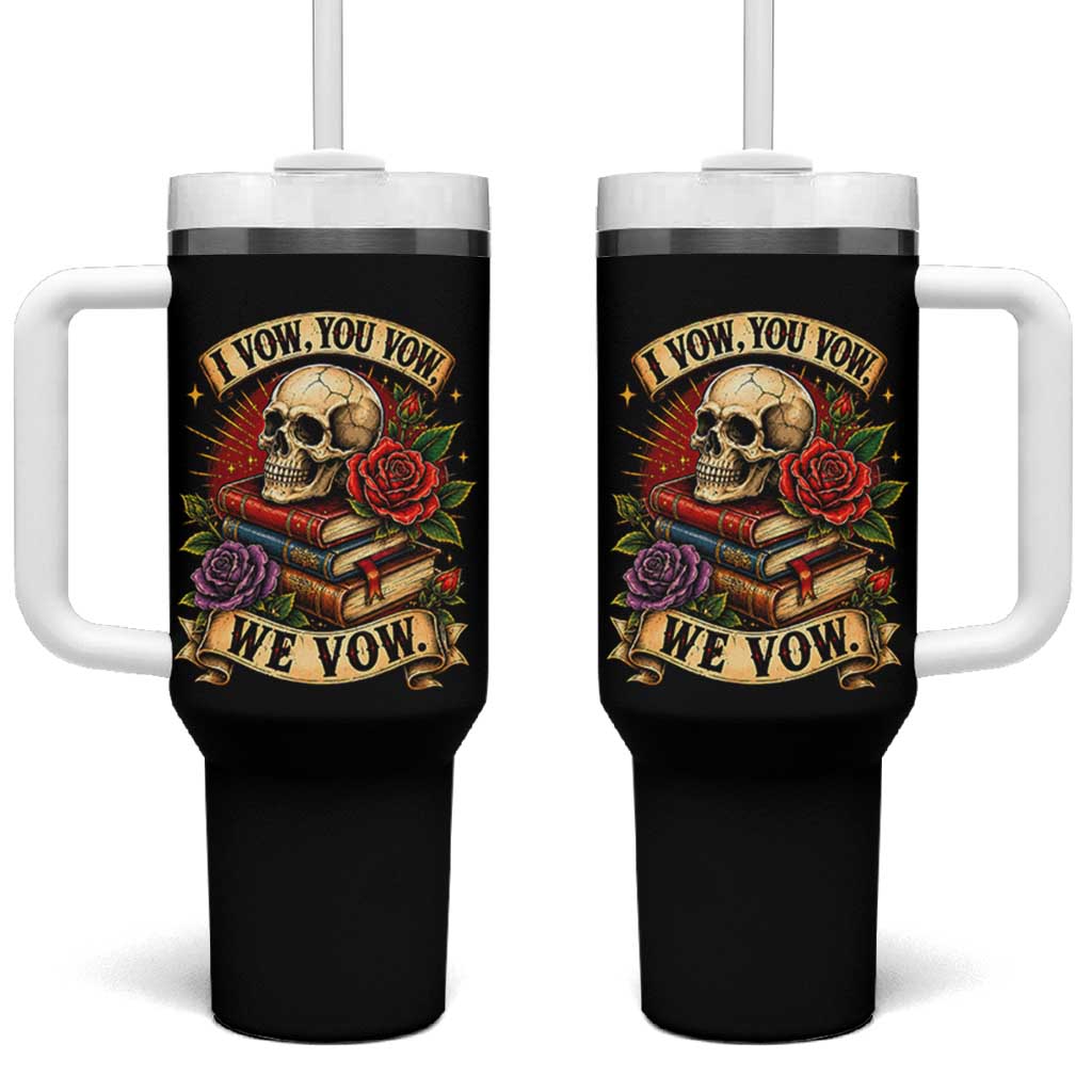 Vintage Skull Roses Gothic Dark Academia Aesthetic Tumbler With Handle I Vow You Vow We Vow Fantasy Fiction Bookish Gift