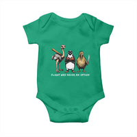 Flight Was Never An Option Flightless Birds Baby Onesie Funny Ostrich Penguin Kiwi Brawler Dark Humor Graphic