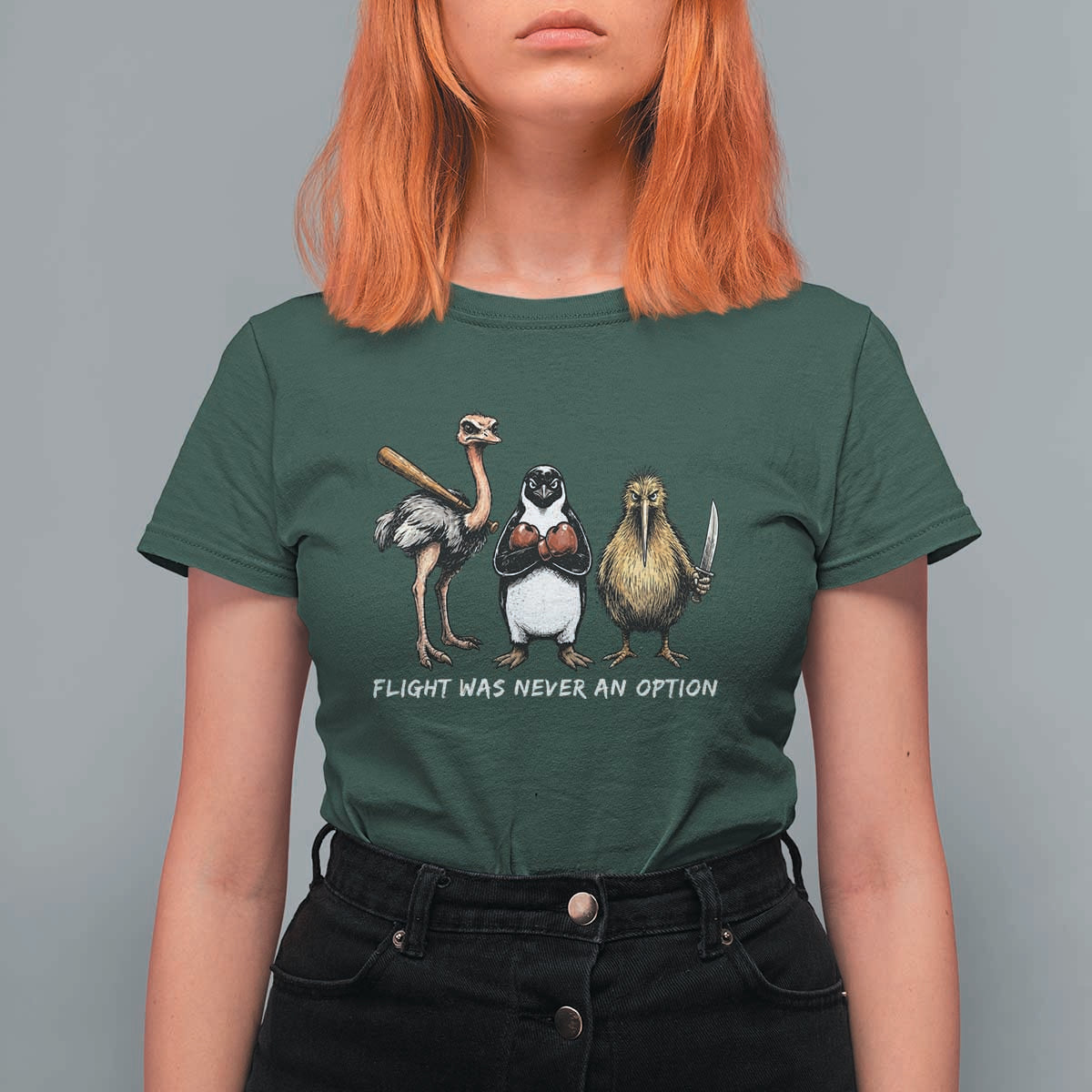 Flight Was Never An Option Flightless Birds T Shirt For Women Funny Ostrich Penguin Kiwi Brawler Dark Humor Graphic