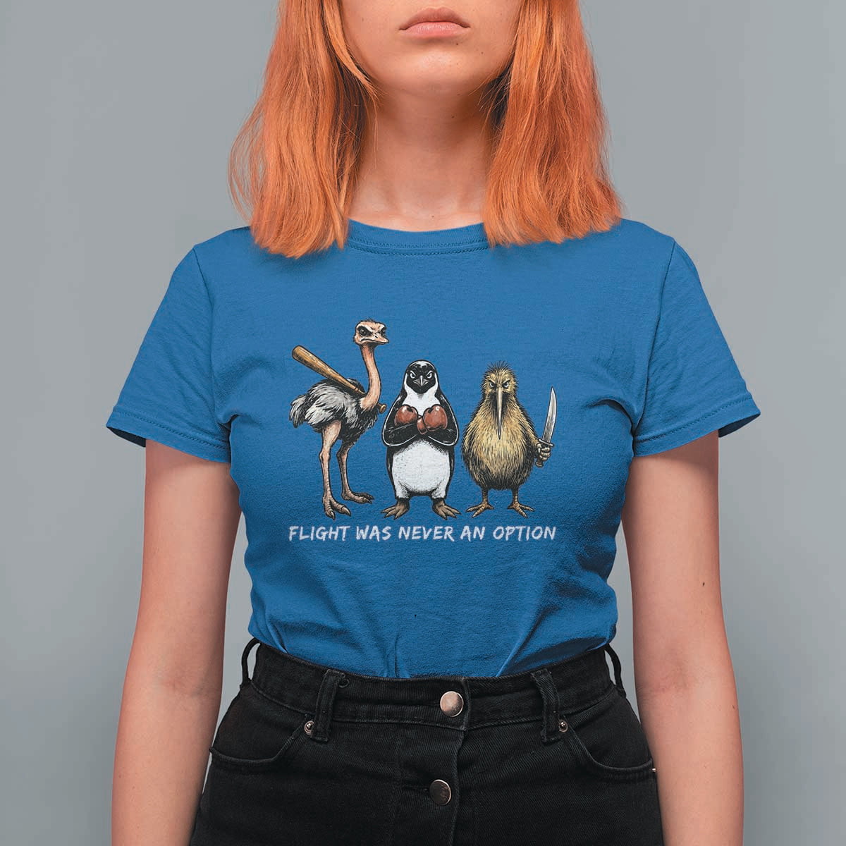 Flight Was Never An Option Flightless Birds T Shirt For Women Funny Ostrich Penguin Kiwi Brawler Dark Humor Graphic