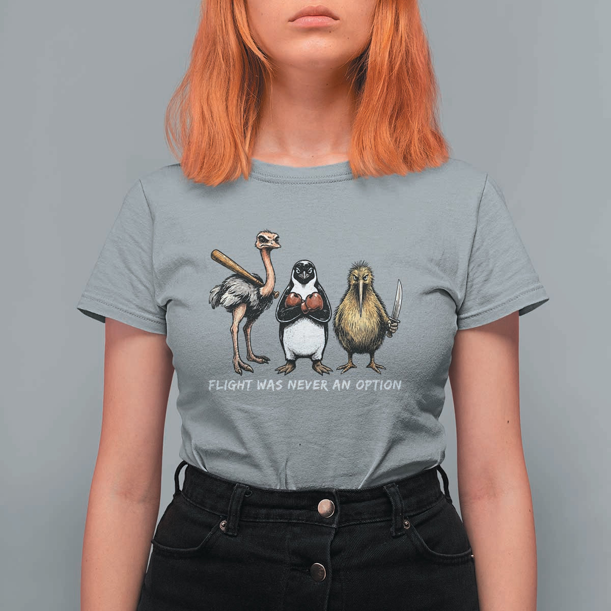 Flight Was Never An Option Flightless Birds T Shirt For Women Funny Ostrich Penguin Kiwi Brawler Dark Humor Graphic