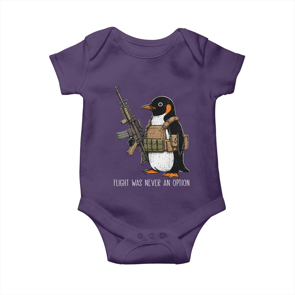 Flight Was Never An Option Tactical Penguin Baby Onesie Funny Military Camo Vest Combat Animal Dark Humor Graphic
