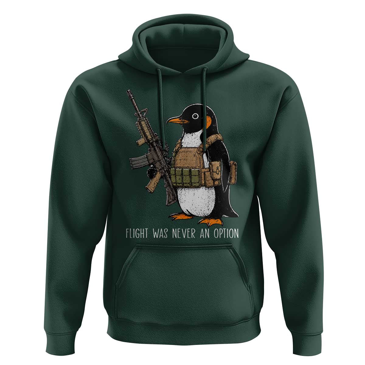 Flight Was Never An Option Tactical Penguin Hoodie Funny Military Camo Vest Combat Animal Dark Humor Graphic