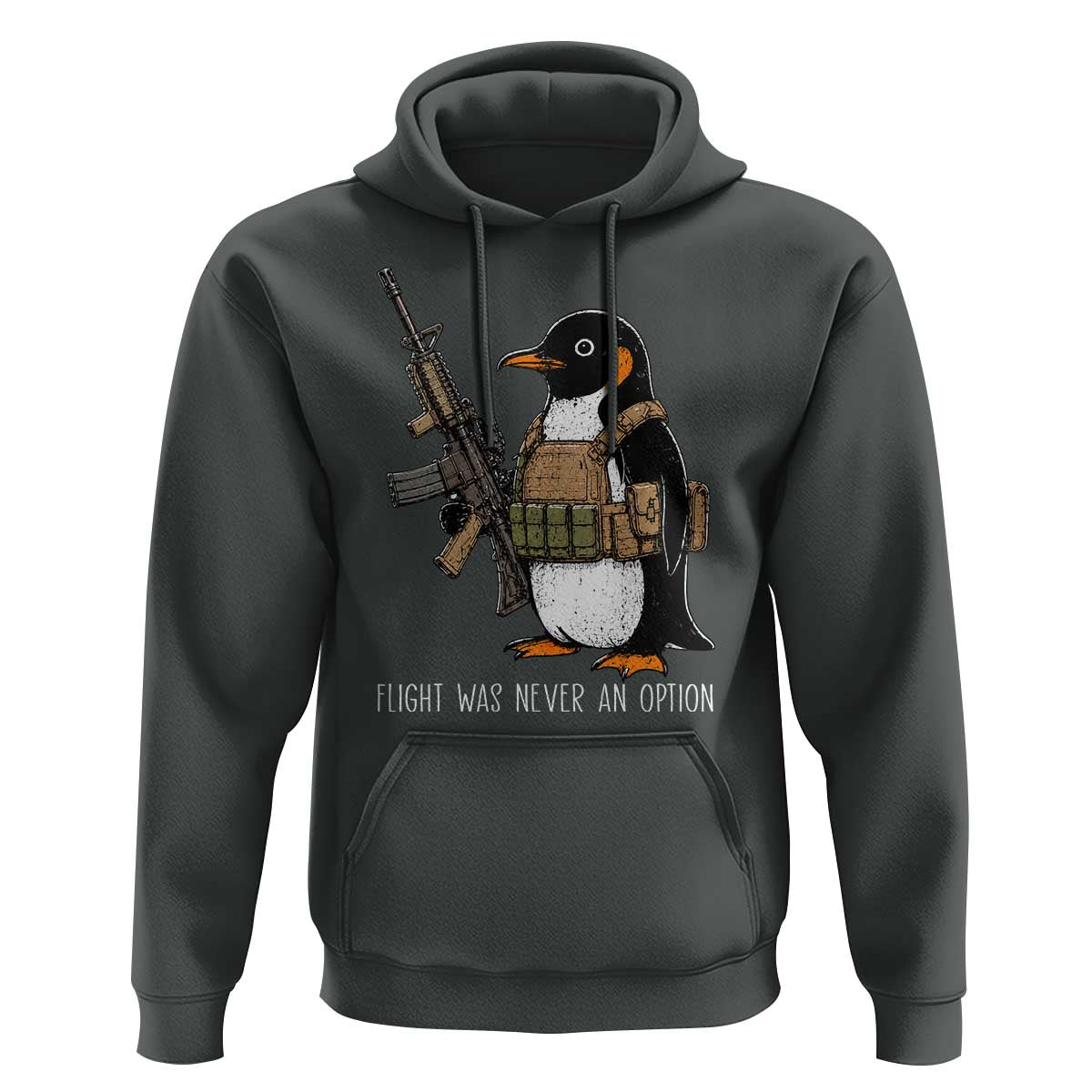 Flight Was Never An Option Tactical Penguin Hoodie Funny Military Camo Vest Combat Animal Dark Humor Graphic