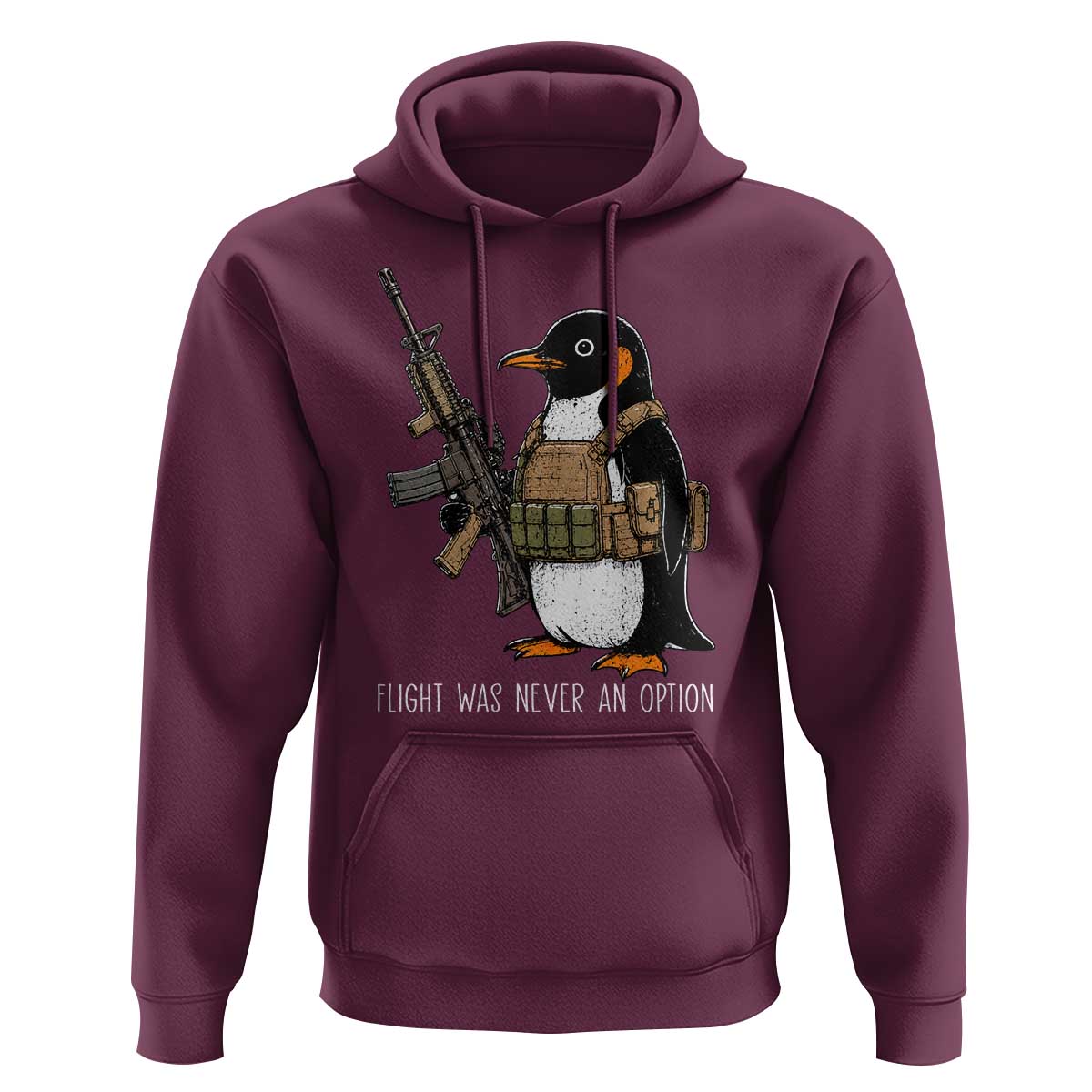 Flight Was Never An Option Tactical Penguin Hoodie Funny Military Camo Vest Combat Animal Dark Humor Graphic