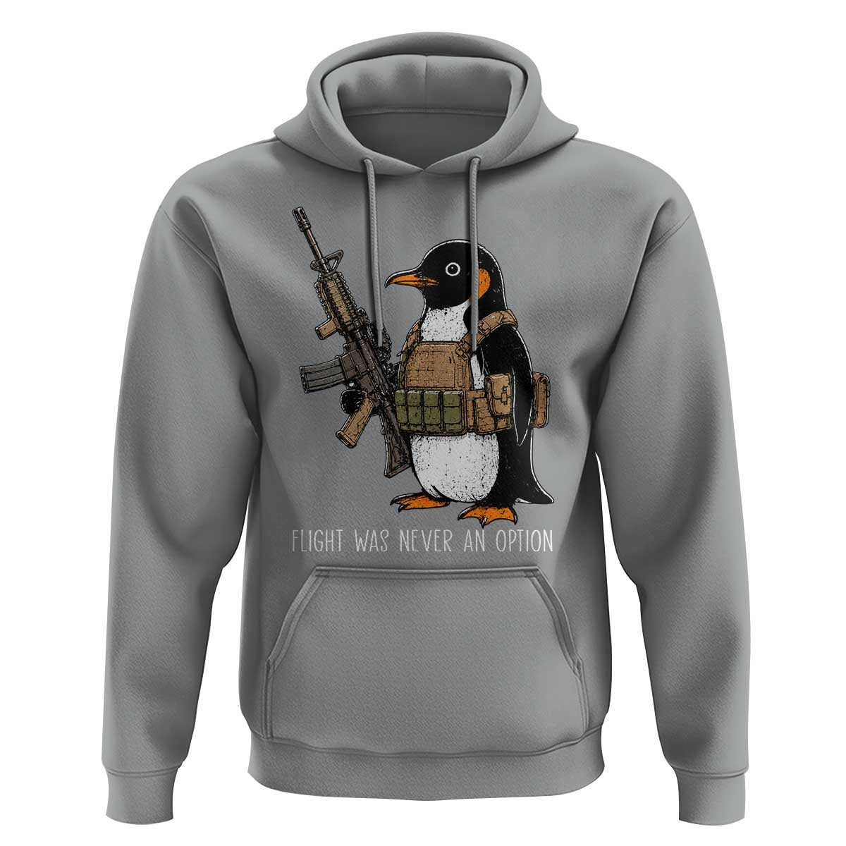 Flight Was Never An Option Tactical Penguin Hoodie Funny Military Camo Vest Combat Animal Dark Humor Graphic