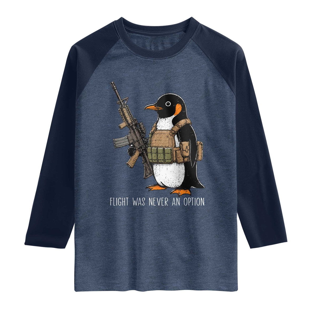 Flight Was Never An Option Tactical Penguin Raglan Shirt Funny Military Camo Vest Combat Animal Dark Humor Graphic