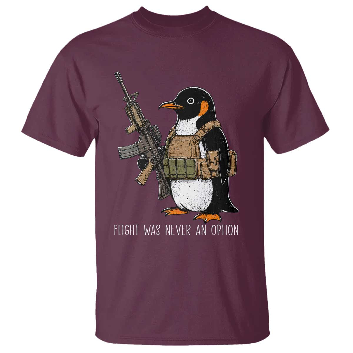 Flight Was Never An Option Tactical Penguin T Shirt Funny Military Camo Vest Combat Animal Dark Humor Graphic