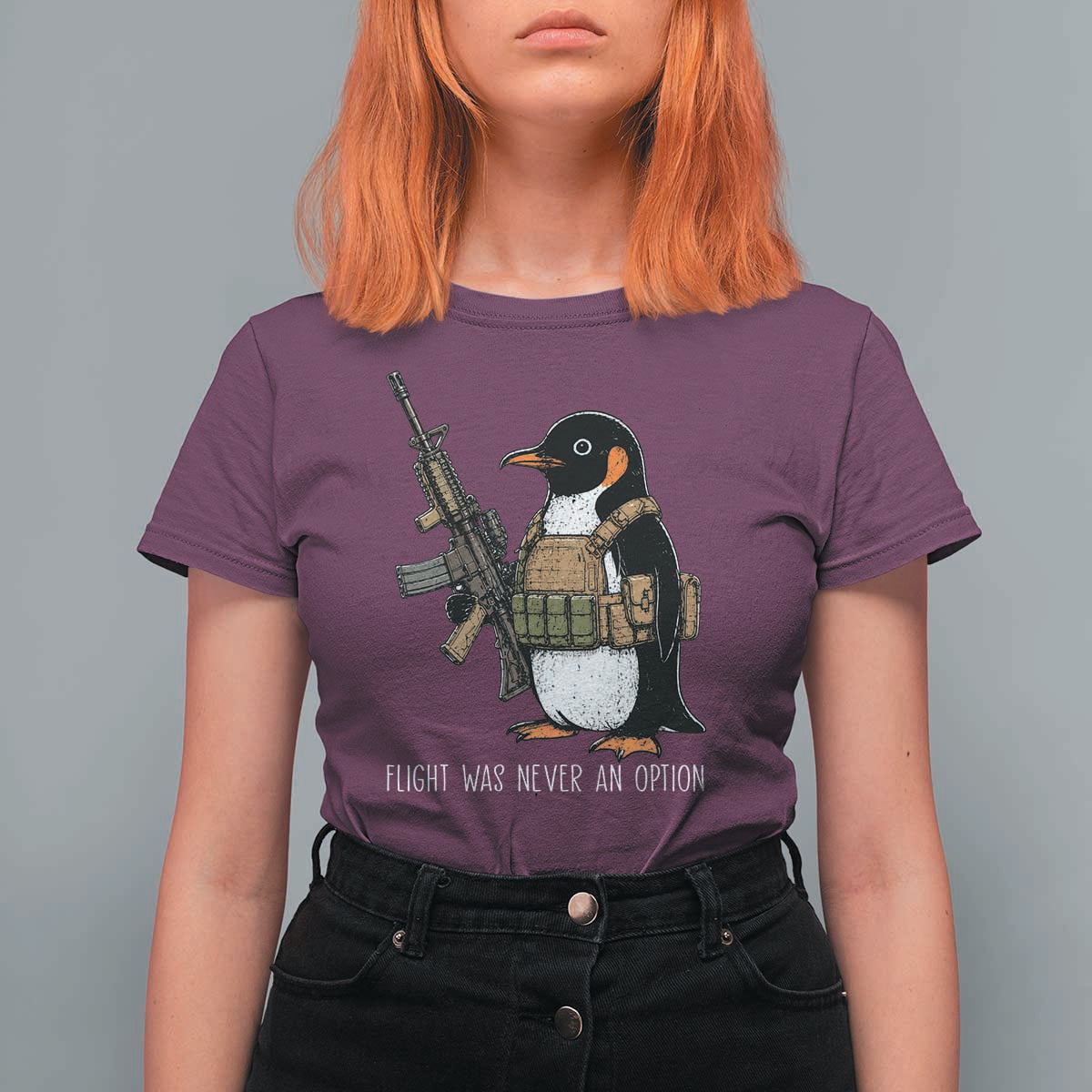 Flight Was Never An Option Tactical Penguin T Shirt For Women Funny Military Camo Vest Combat Animal Dark Humor Graphic