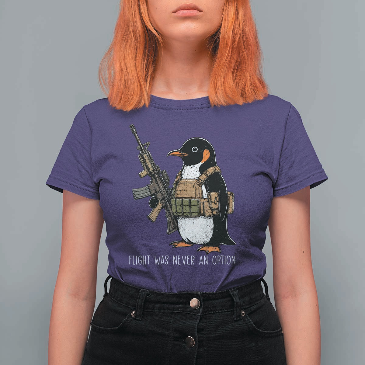 Flight Was Never An Option Tactical Penguin T Shirt For Women Funny Military Camo Vest Combat Animal Dark Humor Graphic