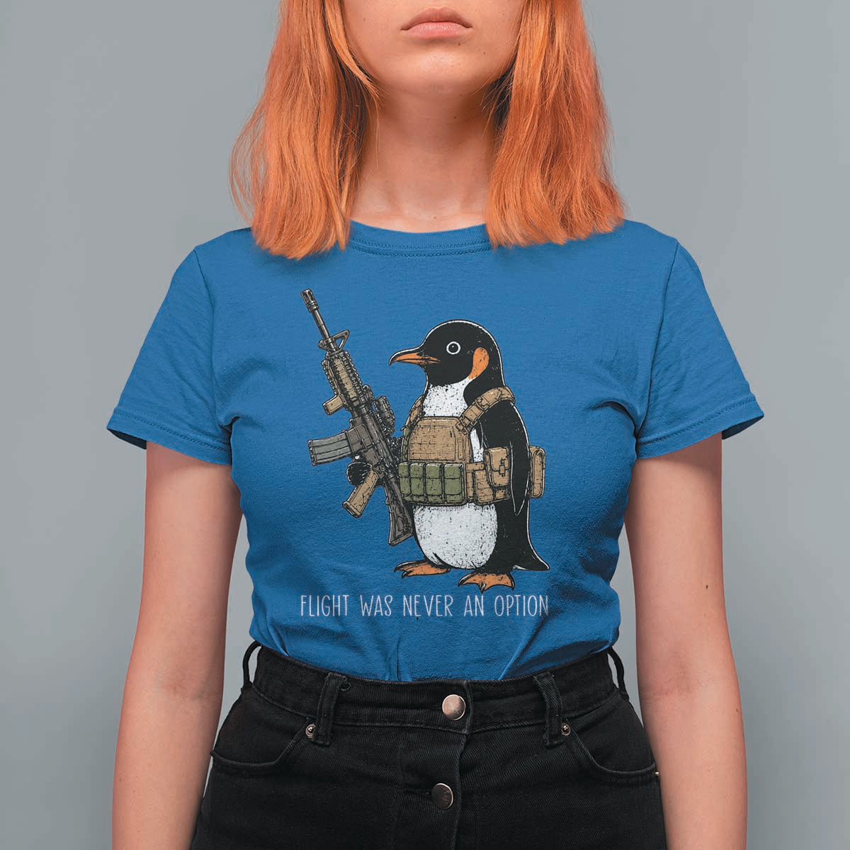 Flight Was Never An Option Tactical Penguin T Shirt For Women Funny Military Camo Vest Combat Animal Dark Humor Graphic