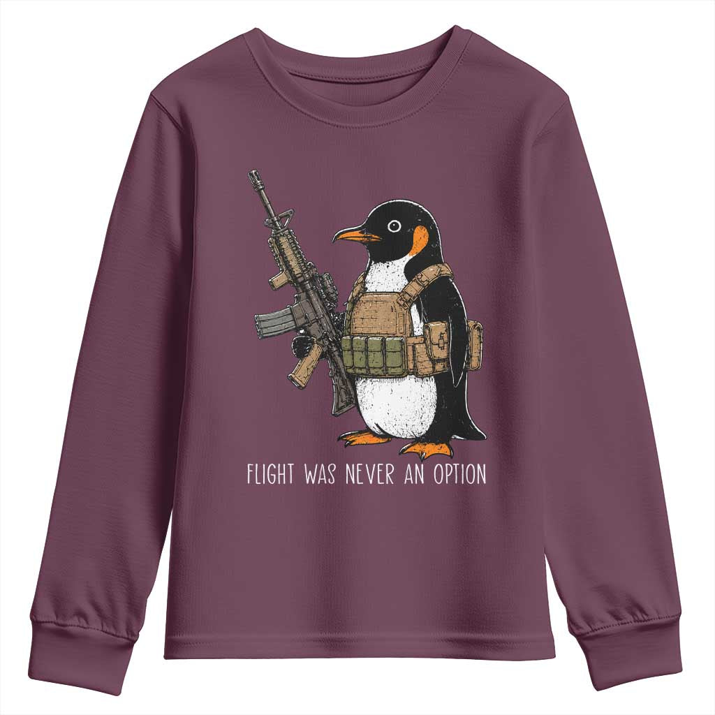 Flight Was Never An Option Tactical Penguin Youth Sweatshirt Funny Military Camo Vest Combat Animal Dark Humor Graphic