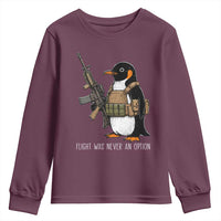 Flight Was Never An Option Tactical Penguin Youth Sweatshirt Funny Military Camo Vest Combat Animal Dark Humor Graphic