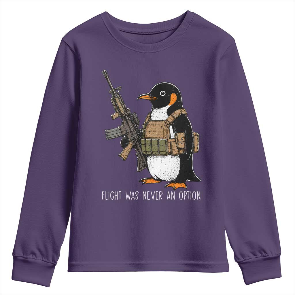 Flight Was Never An Option Tactical Penguin Youth Sweatshirt Funny Military Camo Vest Combat Animal Dark Humor Graphic