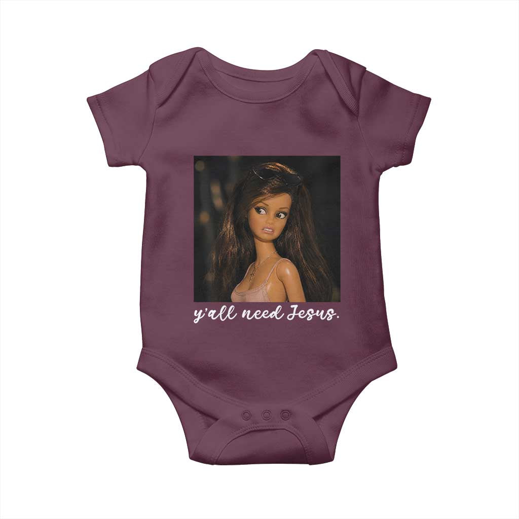 Yall Need Jesus Funny Doll Side Eye Meme Baby Onesie Sarcastic Southern Humor Religion Faith