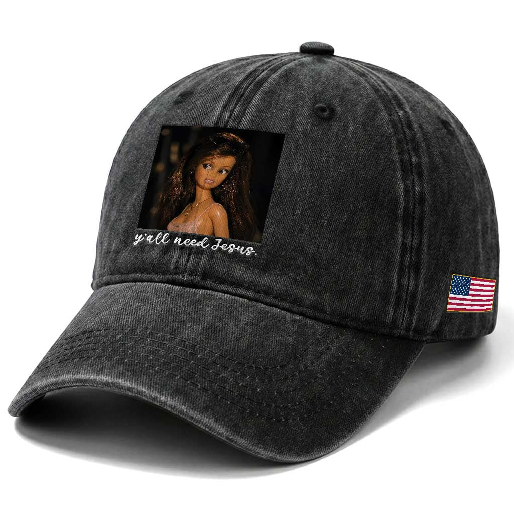 Yall Need Jesus Funny Doll Side Eye Meme Washed Cotton Baseball Cap Sarcastic Southern Humor Religion Faith