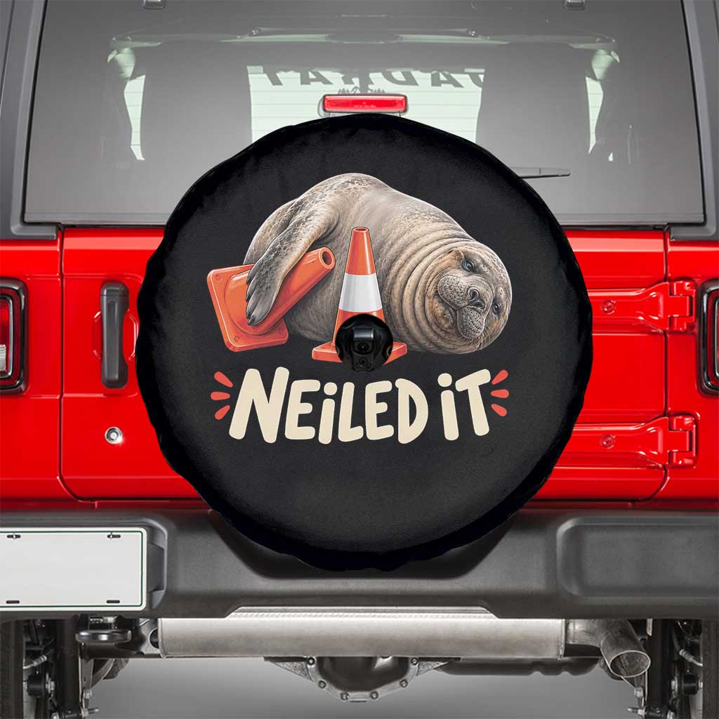 Funny Neil The Seal Nailed It Meme Spare Tire Cover Cute Chaotic Viral Elephant Seal Traffic Cone Pun