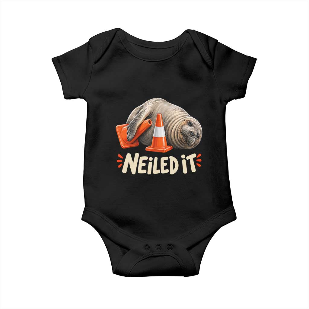 Funny Neil The Seal Nailed It Meme Baby Onesie Cute Chaotic Viral Elephant Seal Traffic Cone Pun