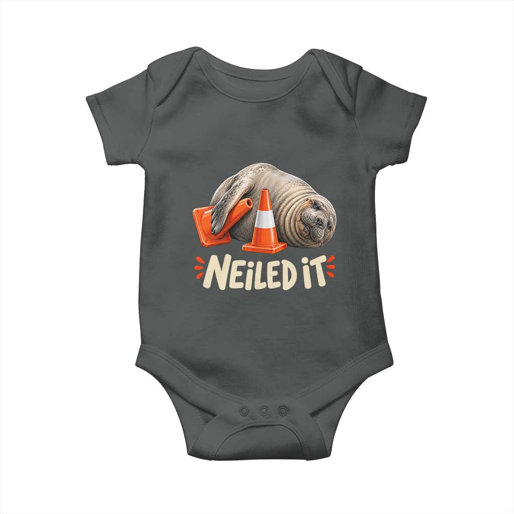 Funny Neil The Seal Nailed It Meme Baby Onesie Cute Chaotic Viral Elephant Seal Traffic Cone Pun