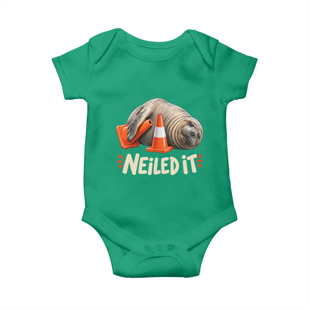 Funny Neil The Seal Nailed It Meme Baby Onesie Cute Chaotic Viral Elephant Seal Traffic Cone Pun