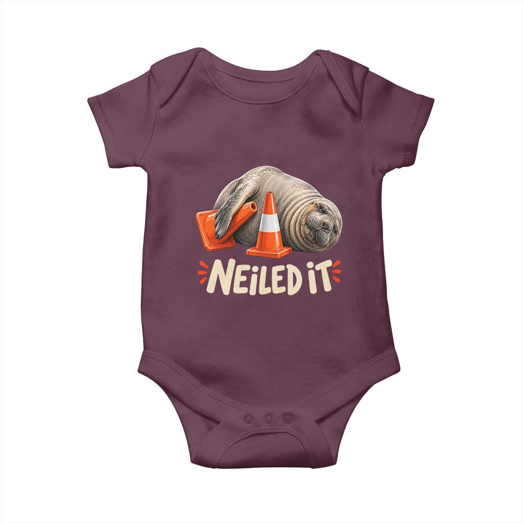 Funny Neil The Seal Nailed It Meme Baby Onesie Cute Chaotic Viral Elephant Seal Traffic Cone Pun