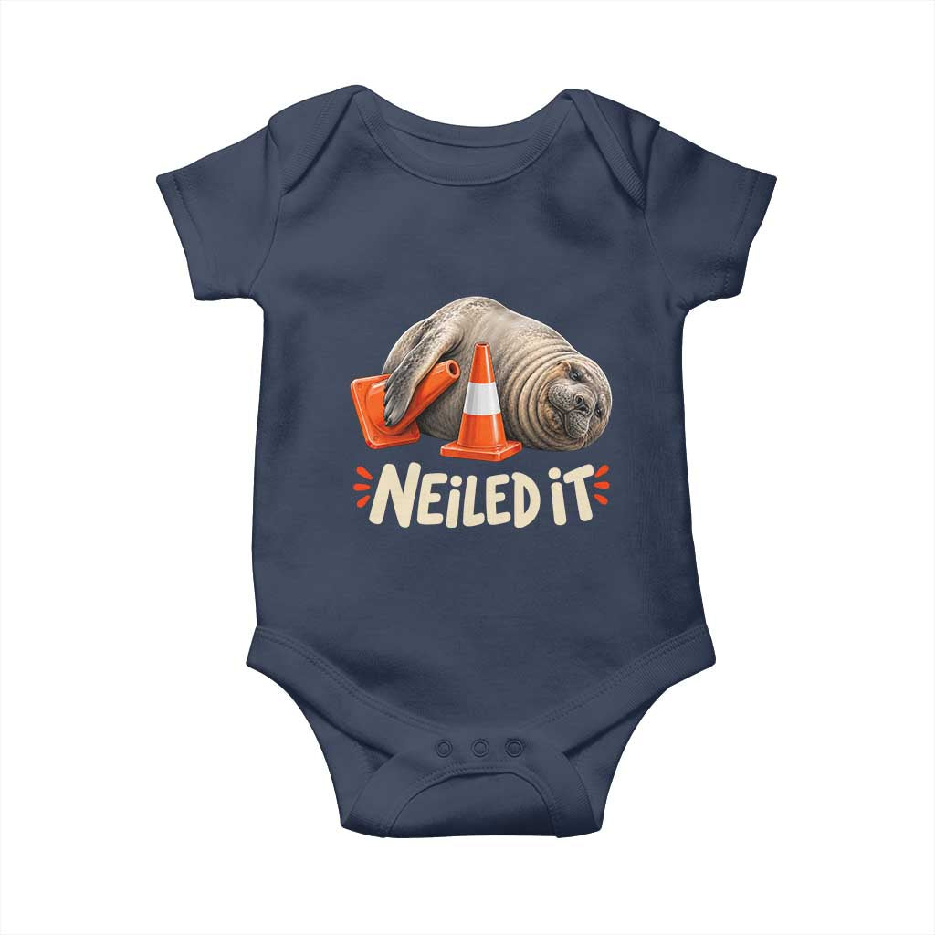 Funny Neil The Seal Nailed It Meme Baby Onesie Cute Chaotic Viral Elephant Seal Traffic Cone Pun