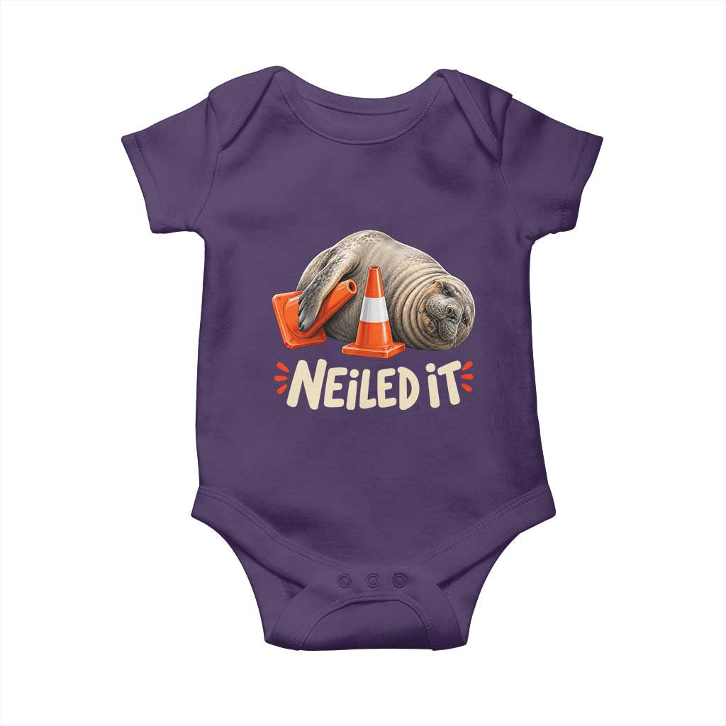 Funny Neil The Seal Nailed It Meme Baby Onesie Cute Chaotic Viral Elephant Seal Traffic Cone Pun