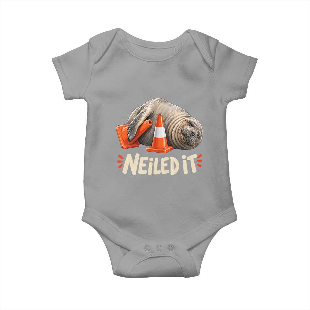 Funny Neil The Seal Nailed It Meme Baby Onesie Cute Chaotic Viral Elephant Seal Traffic Cone Pun
