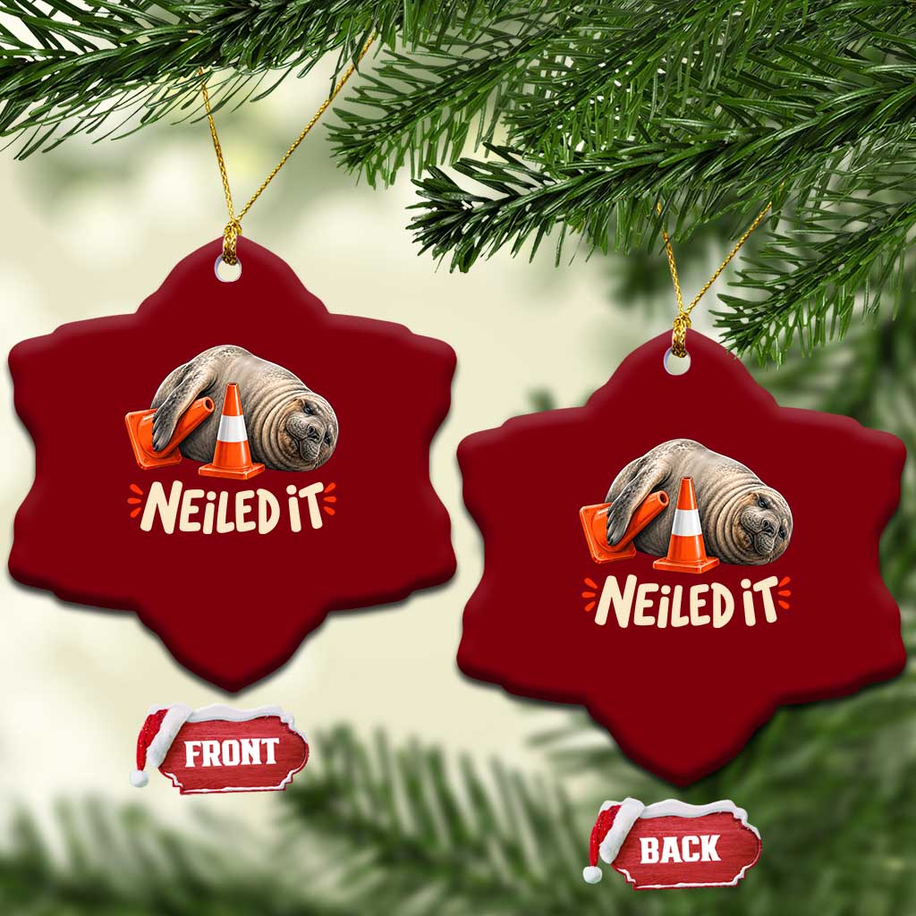 Funny Neil The Seal Nailed It Meme Ceramic Ornament Cute Chaotic Viral Elephant Seal Traffic Cone Pun