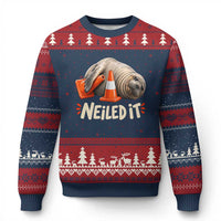 Funny Neil The Seal Nailed It Meme Ugly Christmas Sweater Cute Chaotic Viral Elephant Seal Traffic Cone Pun