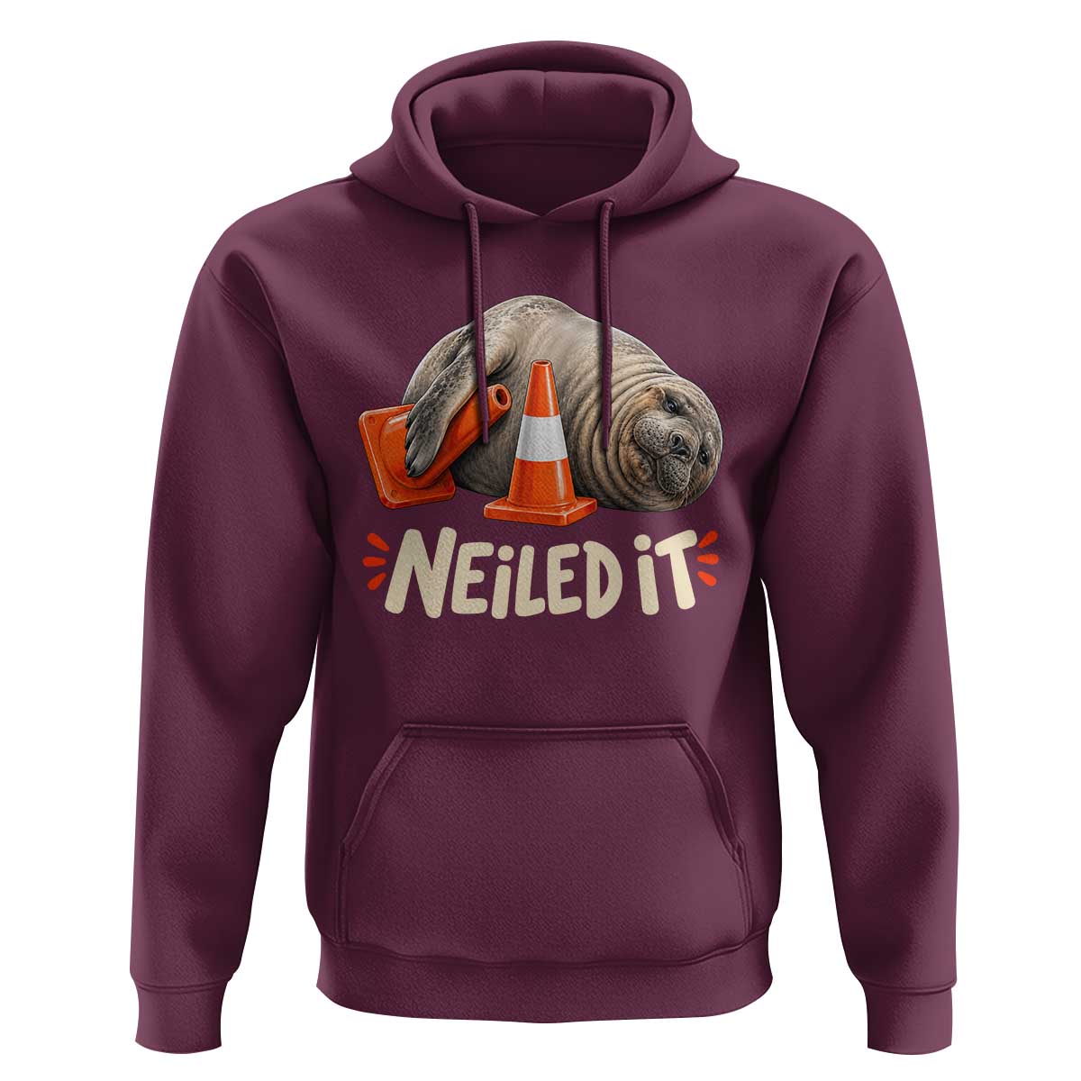 Funny Neil The Seal Nailed It Meme Hoodie Cute Chaotic Viral Elephant Seal Traffic Cone Pun
