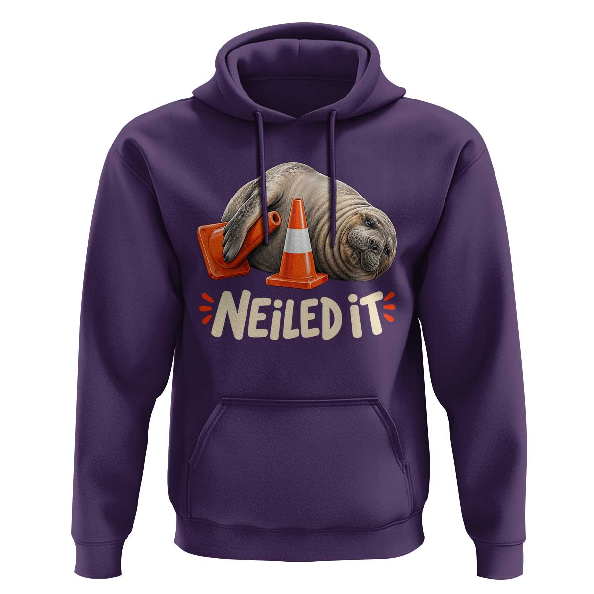 Funny Neil The Seal Nailed It Meme Hoodie Cute Chaotic Viral Elephant Seal Traffic Cone Pun