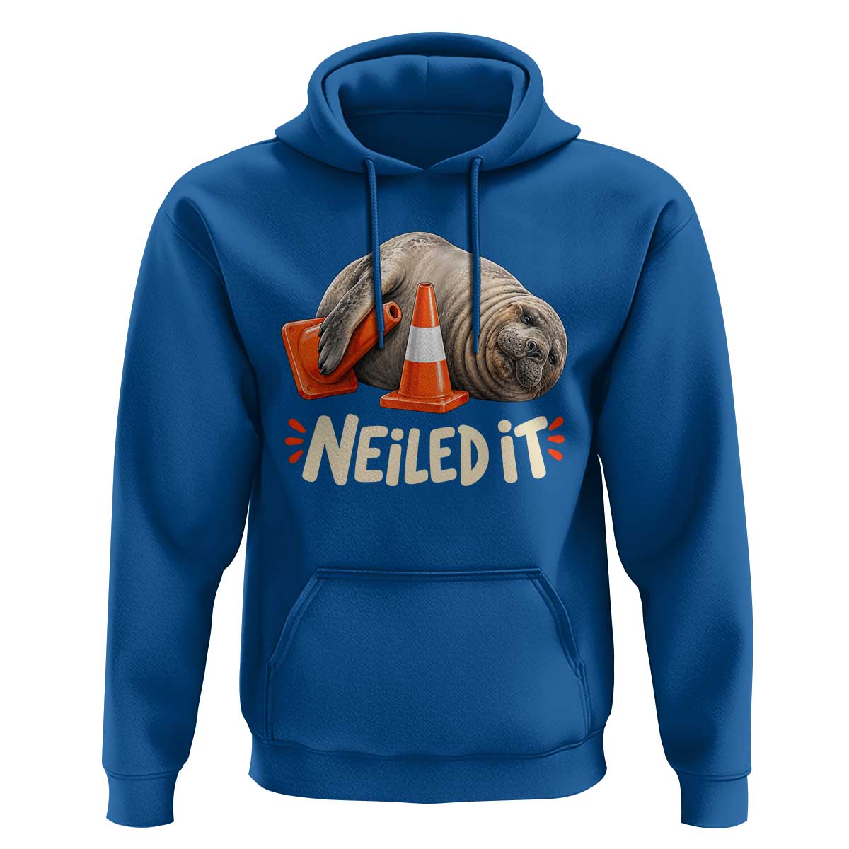 Funny Neil The Seal Nailed It Meme Hoodie Cute Chaotic Viral Elephant Seal Traffic Cone Pun
