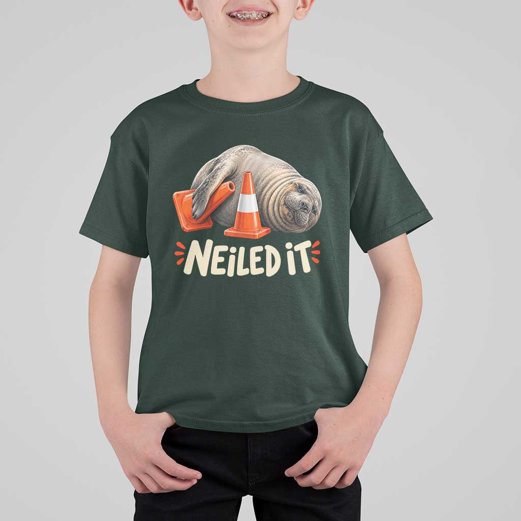 Funny Neil The Seal Nailed It Meme T Shirt For Kid Cute Chaotic Viral Elephant Seal Traffic Cone Pun