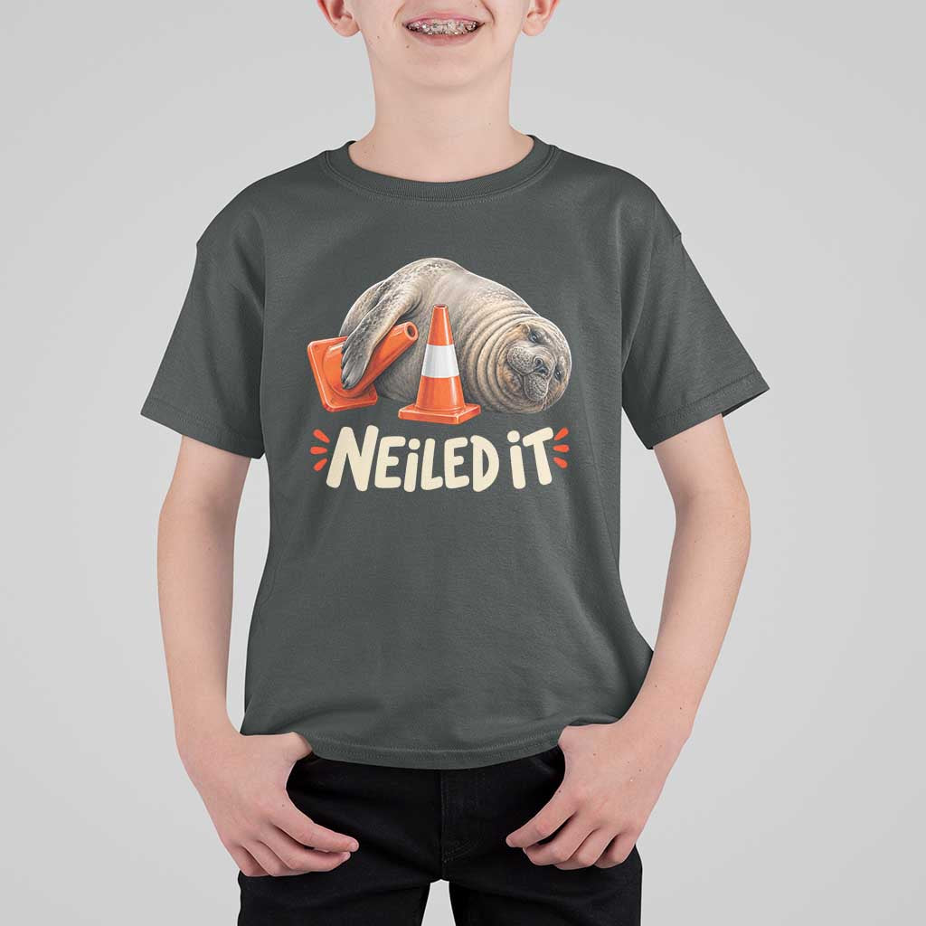 Funny Neil The Seal Nailed It Meme T Shirt For Kid Cute Chaotic Viral Elephant Seal Traffic Cone Pun