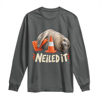 Funny Neil The Seal Nailed It Meme Long Sleeve Shirt Cute Chaotic Viral Elephant Seal Traffic Cone Pun