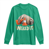 Funny Neil The Seal Nailed It Meme Long Sleeve Shirt Cute Chaotic Viral Elephant Seal Traffic Cone Pun