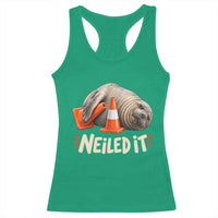 Funny Neil The Seal Nailed It Meme Racerback Tank Top Cute Chaotic Viral Elephant Seal Traffic Cone Pun
