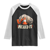 Funny Neil The Seal Nailed It Meme Raglan Shirt Cute Chaotic Viral Elephant Seal Traffic Cone Pun