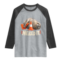 Funny Neil The Seal Nailed It Meme Raglan Shirt Cute Chaotic Viral Elephant Seal Traffic Cone Pun